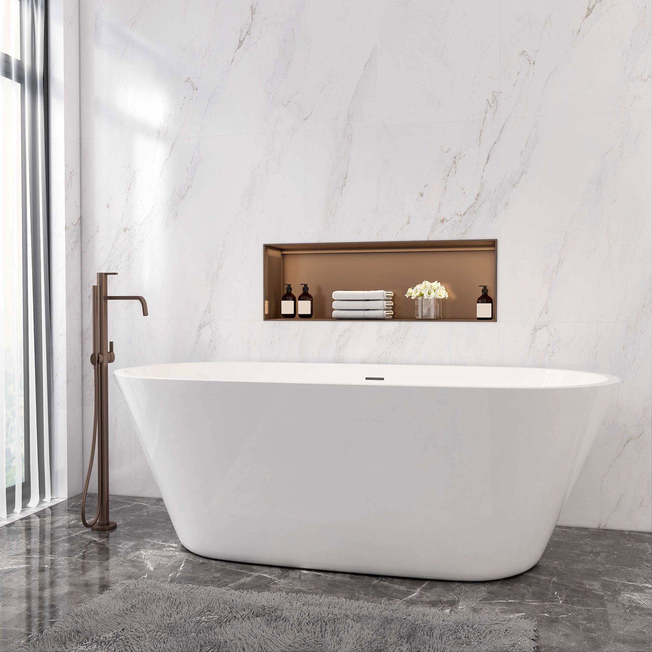 Vasca da Bagno Freestanding Ovale Simmetrico Bianco in Acrilico 150x70x58 cm/170x80x58 cm (L.xP.xA.)