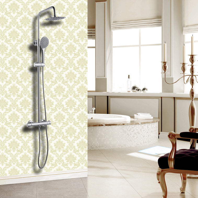 OCEAN ITALY Sistema Doccia con Rubinetto Termostatico, Asta Doccia Tubo Flessibile, Soffione Doccia Regolabile, Set Doccia Moderno di Montaggio a parete, Saliscendi Doccia con Fintura Cromata Argento Acciaio Inox+ottone