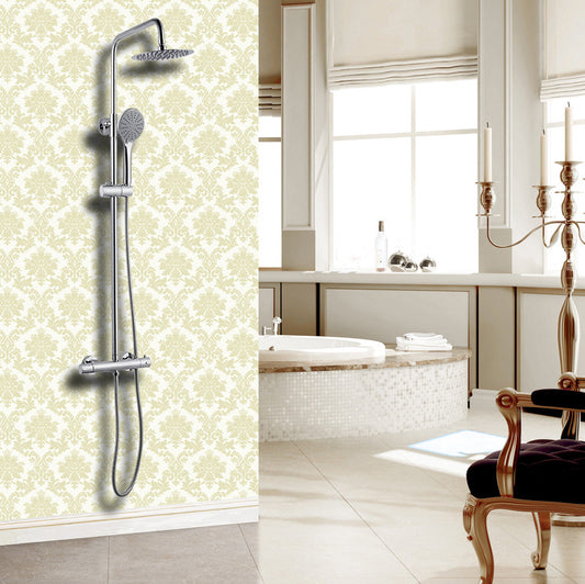 OCEAN ITALY Sistema Doccia con Rubinetto Termostatico, Asta Doccia Tubo Flessibile, Soffione Doccia Regolabile, Set Doccia Moderno di Montaggio a parete, Saliscendi Doccia con Fintura Cromata Argento Acciaio Inox+ottone