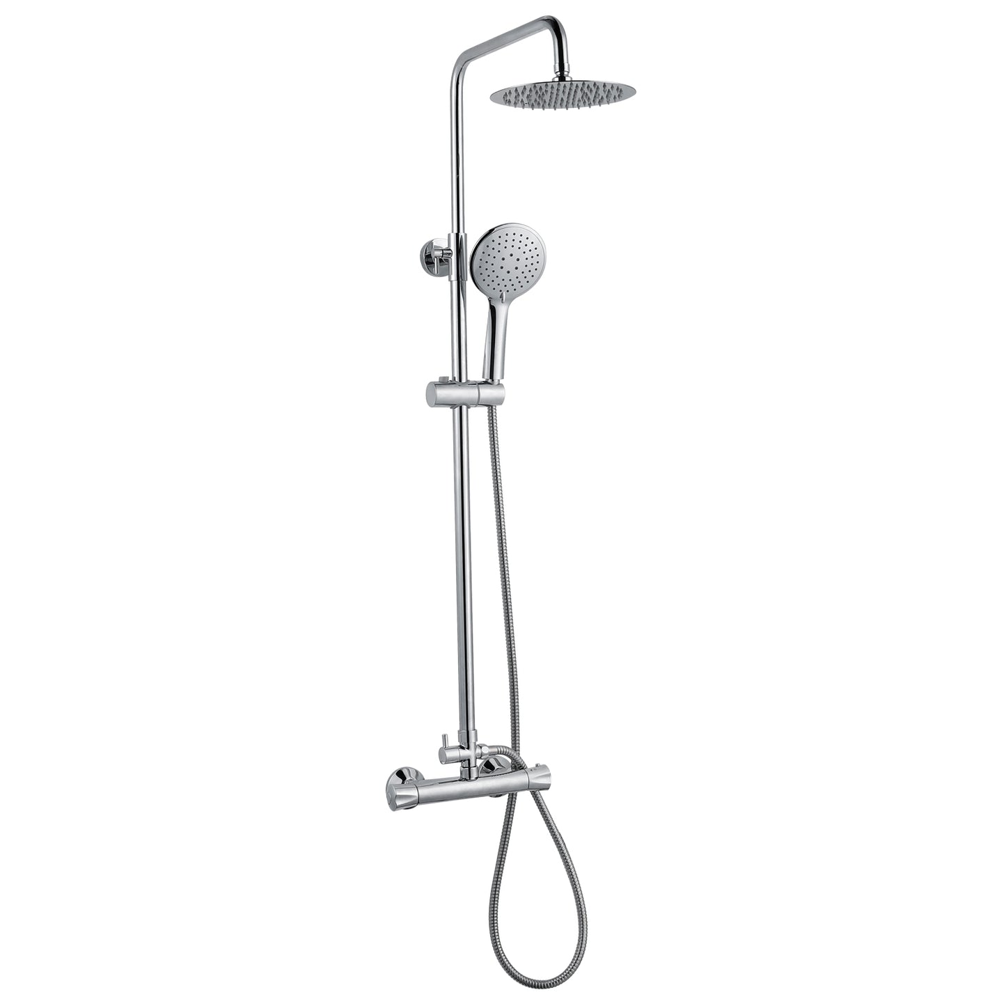 OCEAN ITALY Colonna Doccia con Rubinetto Termostatico, Soffione Doccia Rotondo in Acciaio Inox, Kit Asta Doccia Regolabile con Soffione a Pioggia, Doccetta a Mano Rontonda, e Tubo Flessibile Antitorsione