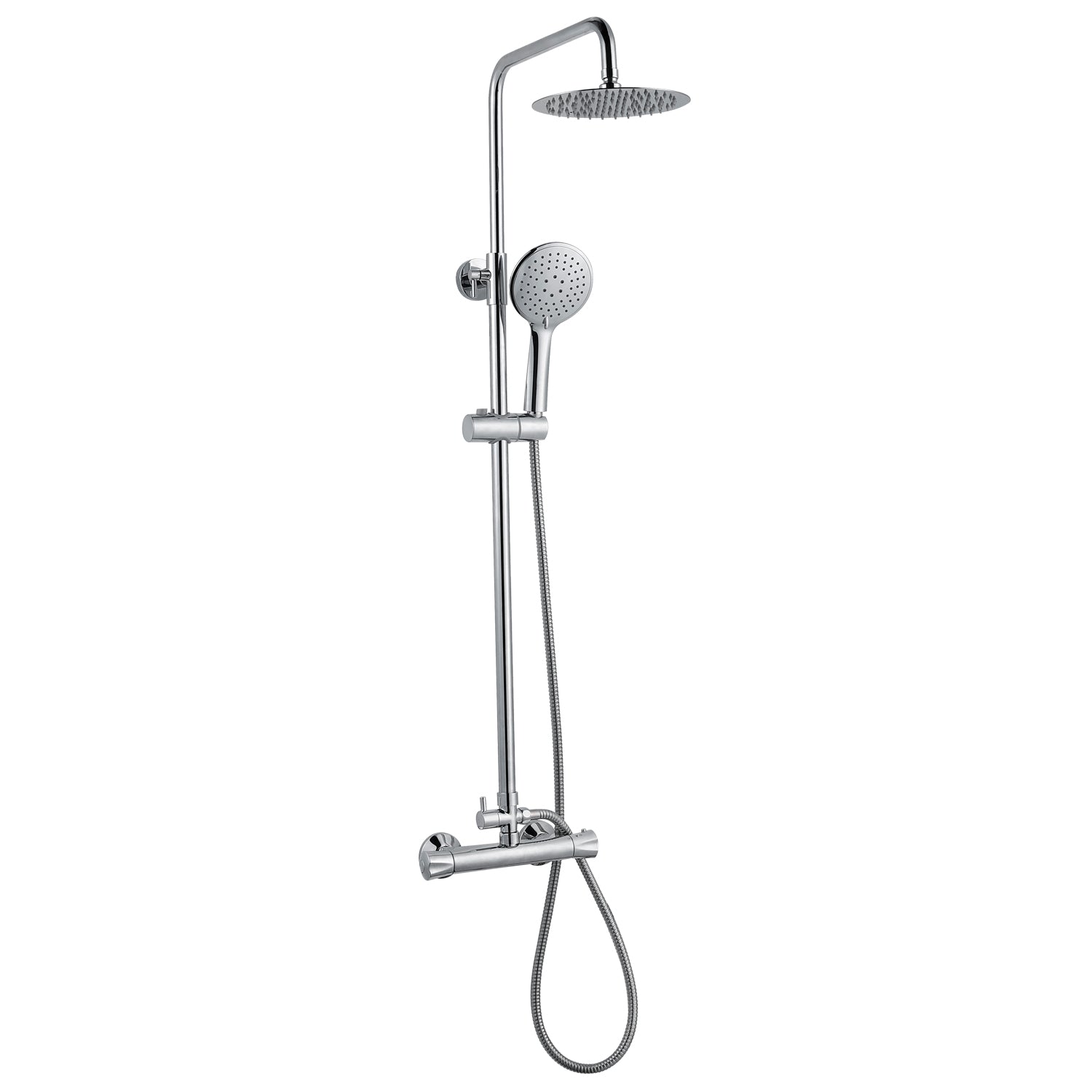 OCEAN ITALY Colonna Doccia con Rubinetto Termostatico, Soffione Doccia Rotondo in Acciaio Inox, Kit Asta Doccia Regolabile con Soffione a Pioggia, Doccetta a Mano Rontonda, e Tubo Flessibile Antitorsione