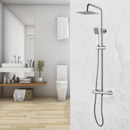 OCEAN ITALY Doccia Completa con Soffione e Doccetta, Colonna Doccia Moderna in Acciaio Inox con Cromatura, Saliscendi Doccia Regolabile con Miscelatore Termostatico Argento