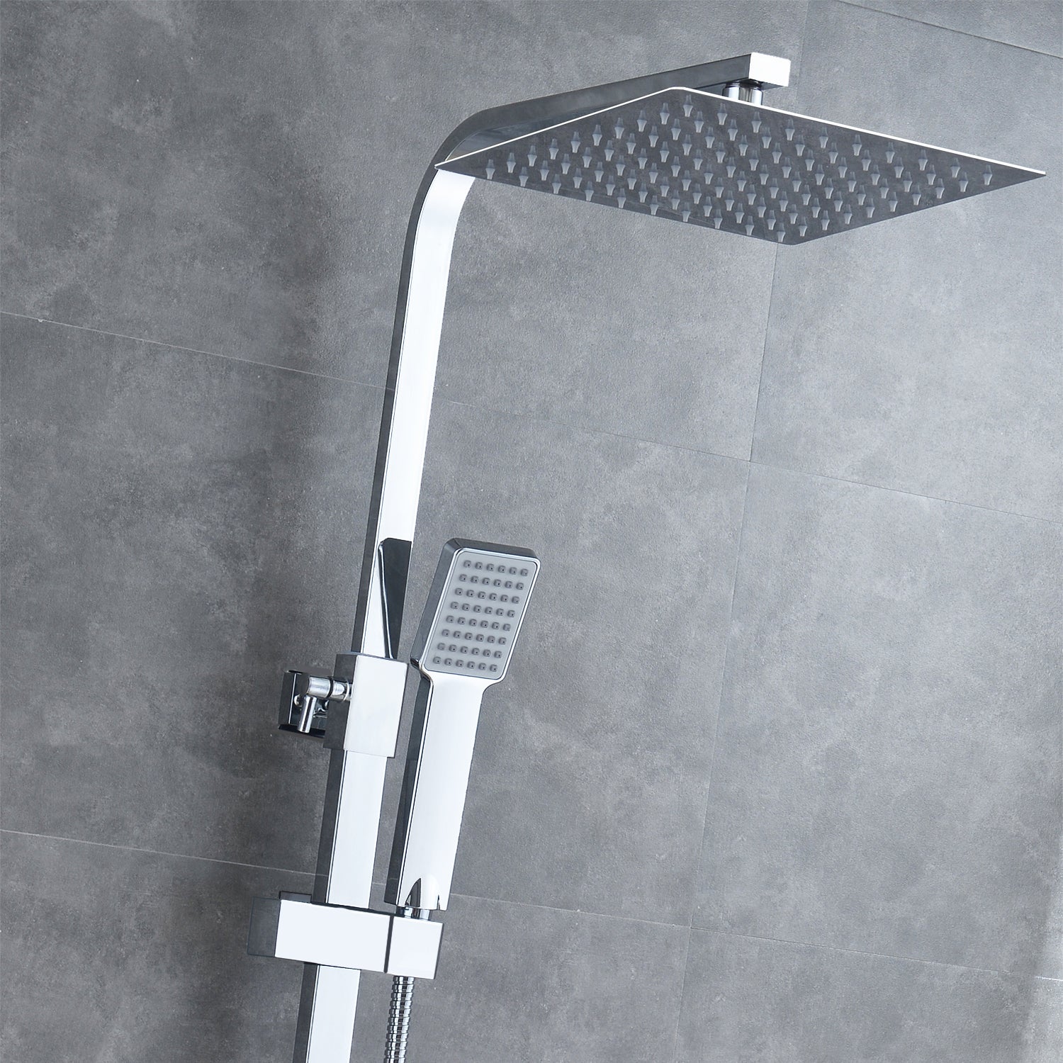 OCEAN ITALY Sistema a Pilastro Quadrato per Doccia Termostatica, Set Doccia a Pioggia con Soffione in Acciaio Inox, Doccia Completa Montata a Parete da Bagno, Saliscendi Doccia con Fintura Cromata, Asta e Soffione Regolabile
