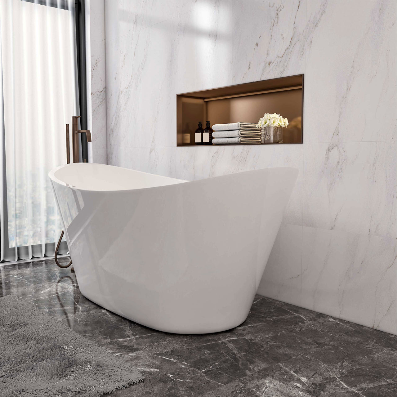 Vasca da Bagno Freestanding Barca Ovale Bianco in Acrilico 150x72x65 cm/170x72x65 cm (L.xP.xA.)