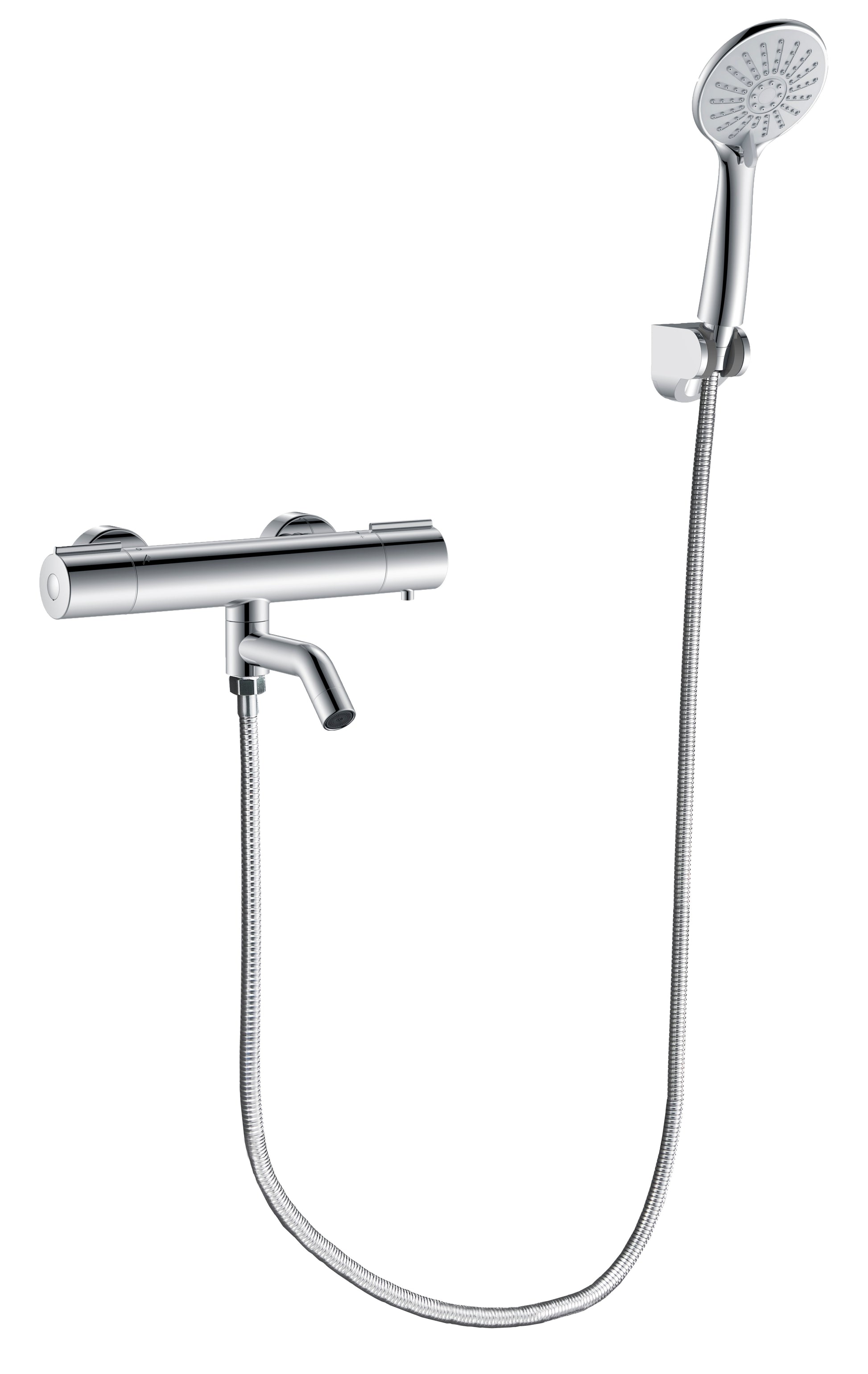 OCEAN ITALY Tondo da Acciaio Inox Rubinetto termostatico con doccetta a 3 getti per box doccia/da vasca, Cromo Cromo