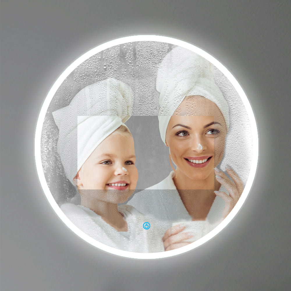 OCEAN Specchio LED Bagno Rotondo 60/70/80/90/100/120cm Anti-appannamento, Bianco Freddo 6000k / Tre luci 3000k-6000k, Retroilluminato
