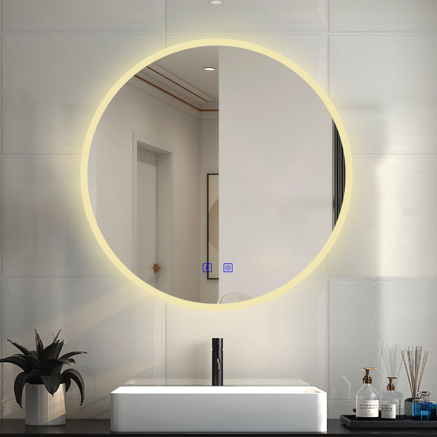 Specchio da bagno rotondo a semicerchio con LED da 120 cm, dimmerabile, anti -appannamento, 3 temperature di colore, specchio per trucco intelligente, specchio decorativo da parete, taglio a sinistra Specchio da bagno rotondo a semicerchio con LED da 120 cm, dimmerabile, anti -appannamento, 3 temperature di colore, specchio per trucco intelligente, specchio decorativo da parete, taglio a sinistra