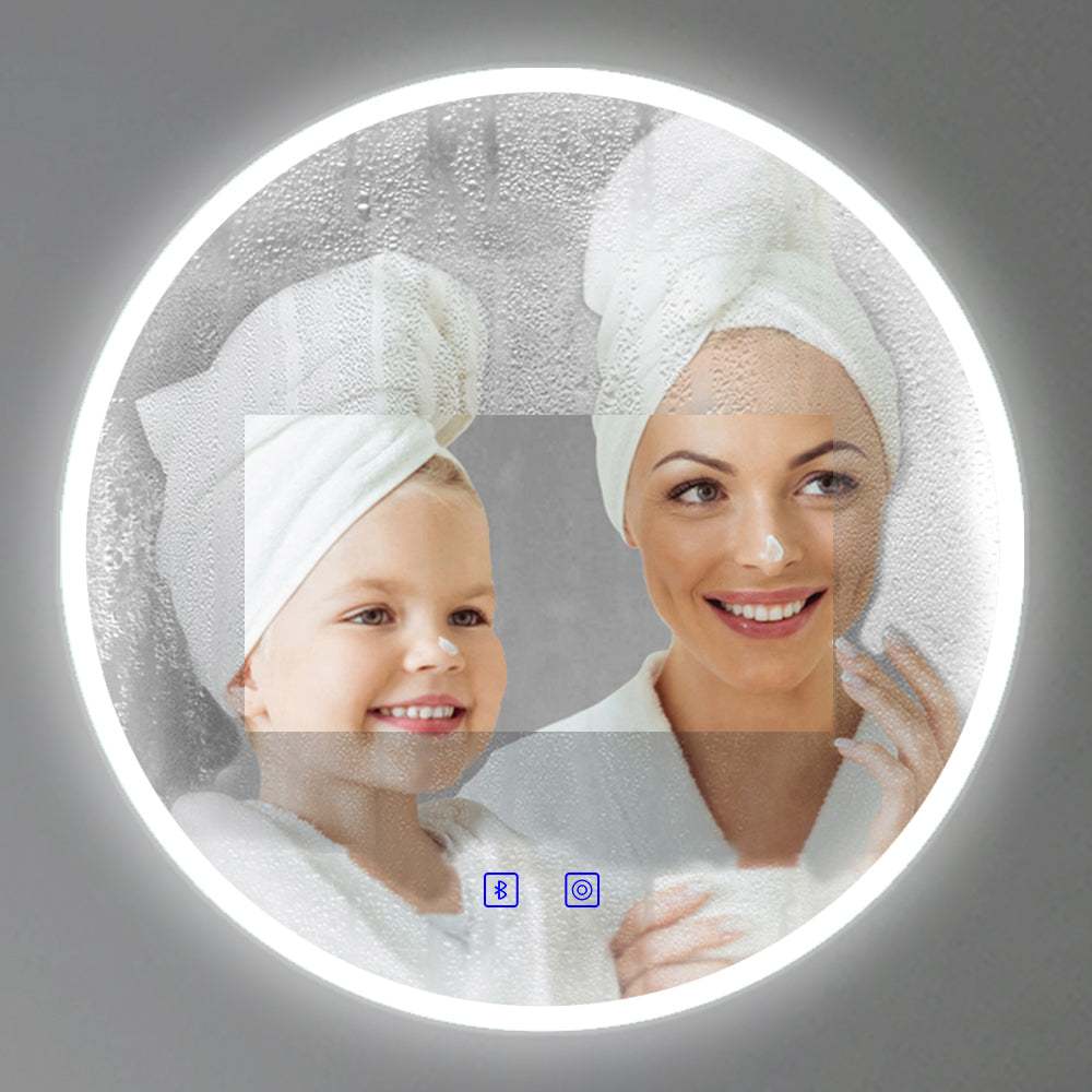 OCEAN Specchio LED Rotondo da Parete 70/80cm, Dimmerabile 3 Colori 3000K-6000K Tricolore, Anti Nebbia, Bluetooth,Tecnologia Impermeabile IP44, Retroilluminato