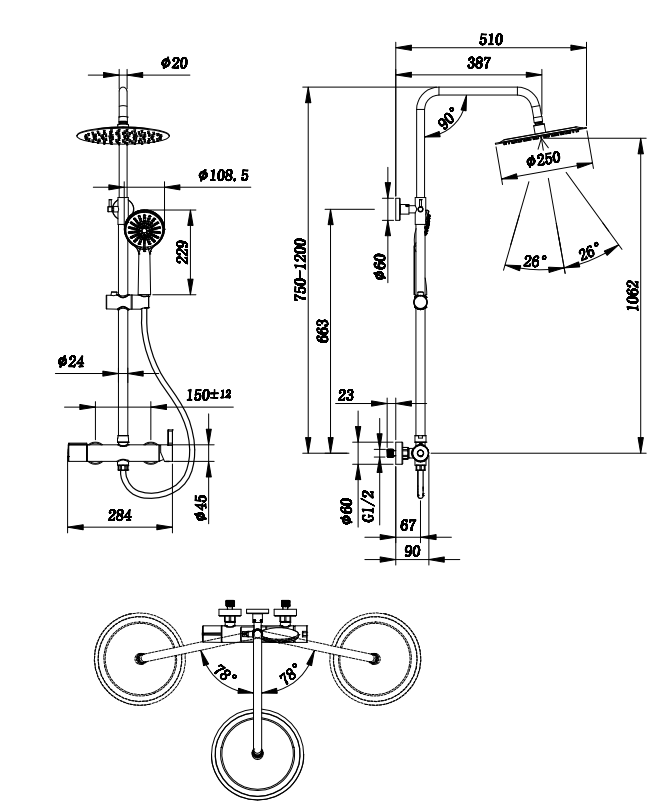 La doccia superiore circolare con una grande doccia superiore in acciaio inossidabile di 25 cm di diametro copre tutto il corpo