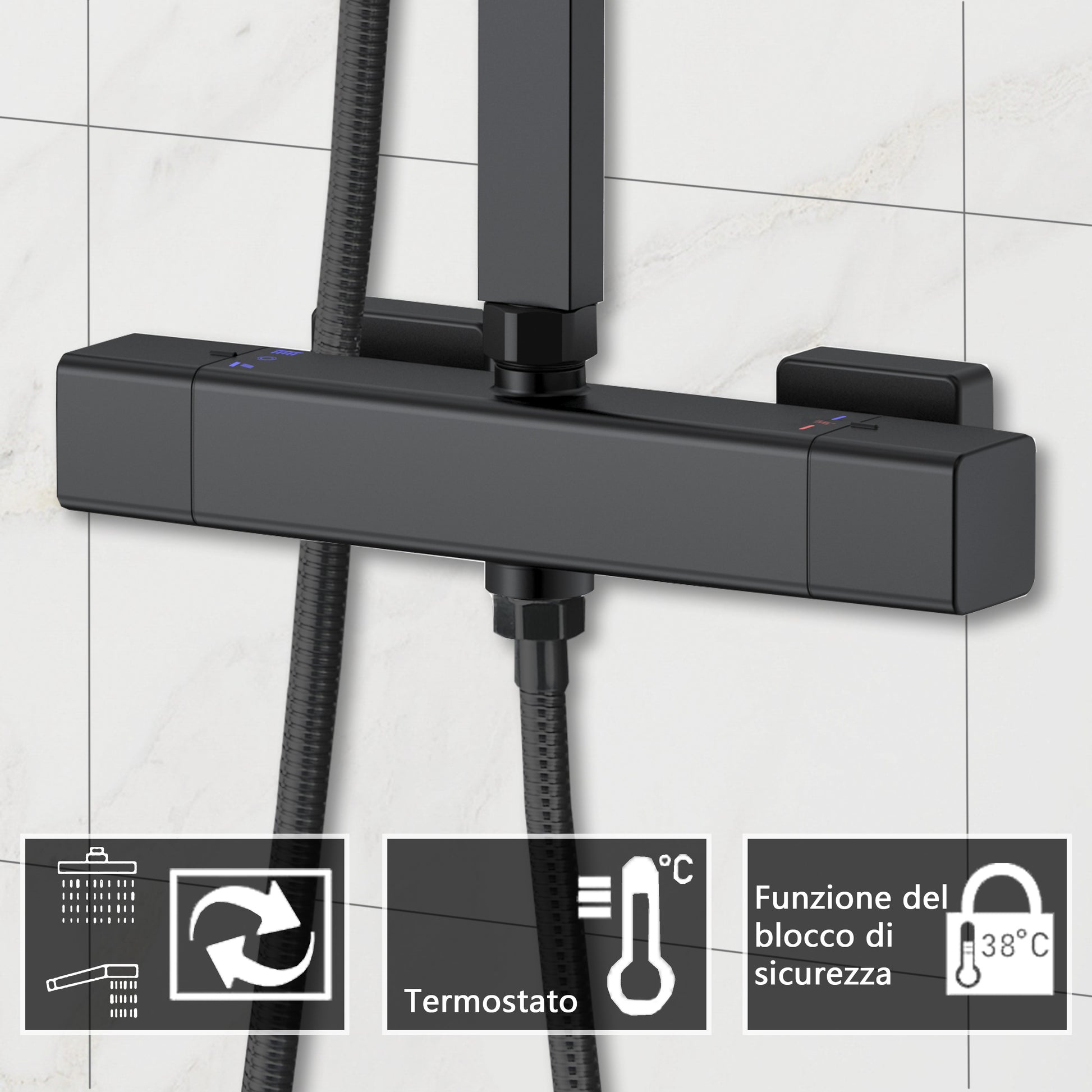 Doccia di Lusso con Soffione Quadrato e Funzioni Avanzate