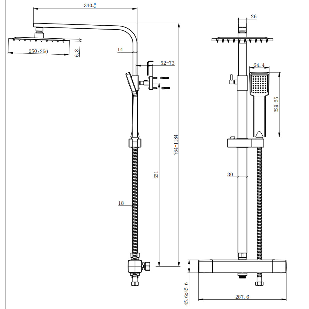 LYT-205 Il sistema doccia quadrato in acciaio inox per una copertura totale e installazione semplice