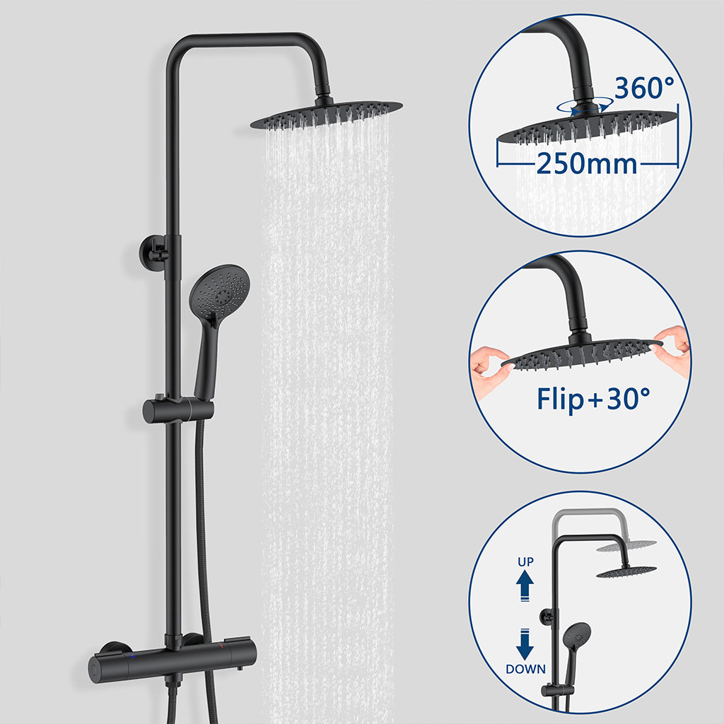 Sistema Doccia LYT-215H con Grande Soffione in Acciaio Inox, Regolazione dell'Altezza e Termostato a 38°C