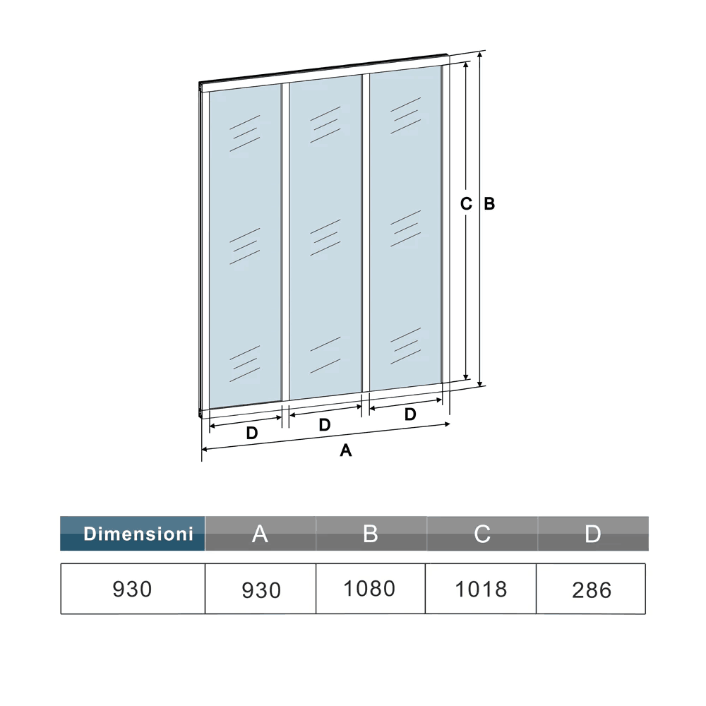 Tramezzo Interno 93x108 cm Parete Divisoria 3 pannelli in Vetro Temperato Trasparente da 4 mm Profili Finitura Nero Opaco