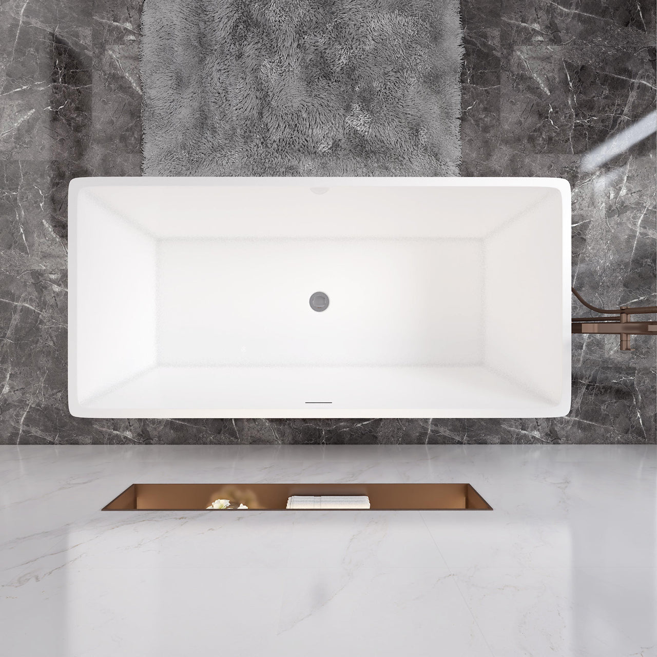 Vasca da Bagno Freestanding Rettangolo Simmetrico Bianco in Acrilico 170x80x58 cm/150x72x56 cm (L.xP.xA.)