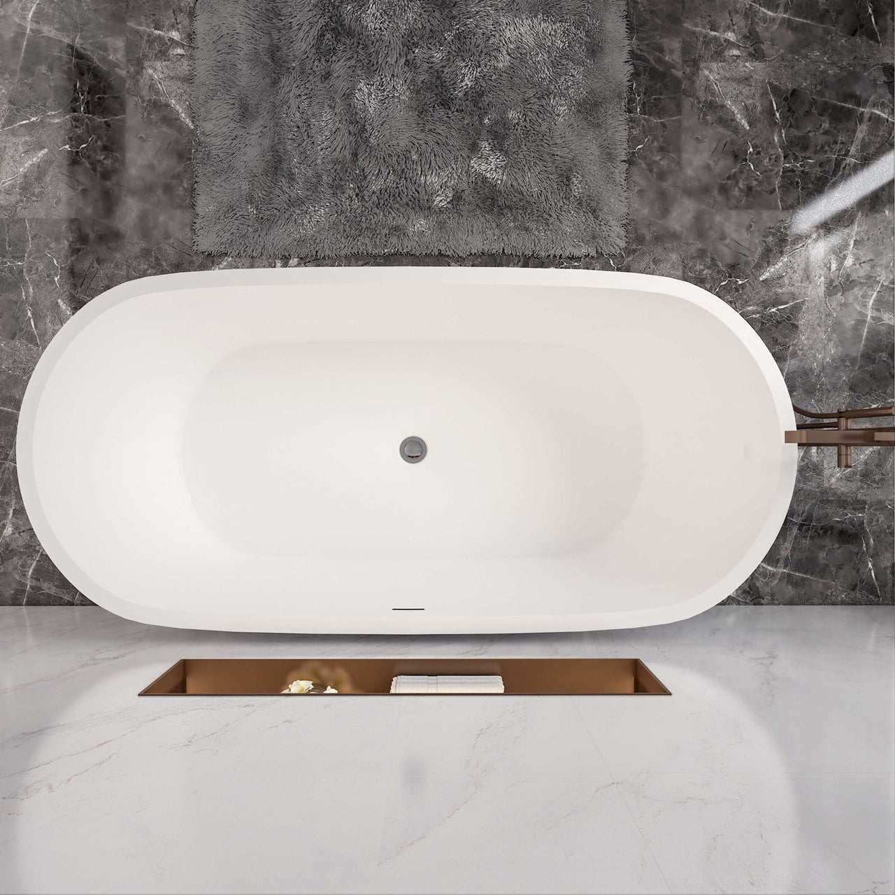 Vasca da Bagno Freestanding Ovale Simmetrico Bianco in Acrilico 150x70x58 cm/170x80x58 cm (L.xP.xA.)