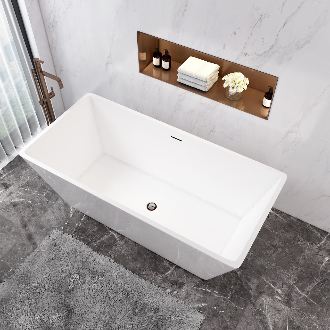 Vasca da Bagno Freestanding Rettangolo Simmetrico Bianco in Acrilico 170x80x58 cm/150x72x56 cm (L.xP.xA.)