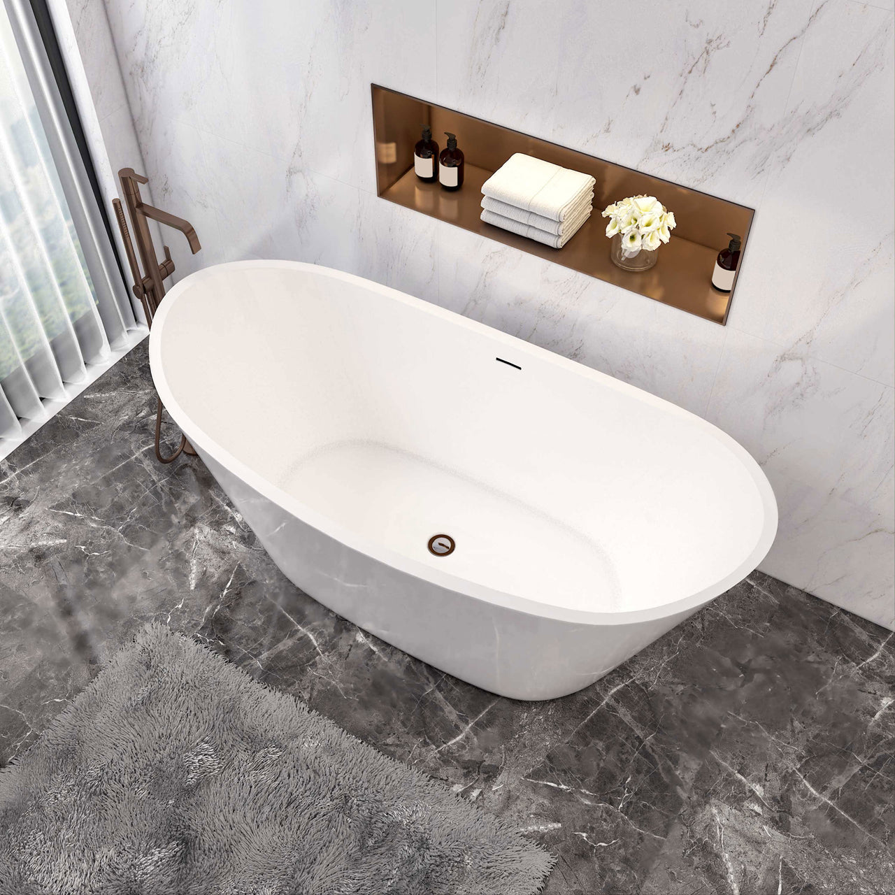 Vasca da Bagno Freestanding Barca Ovale Bianco in Acrilico 150x72x65 cm/170x72x65 cm (L.xP.xA.)
