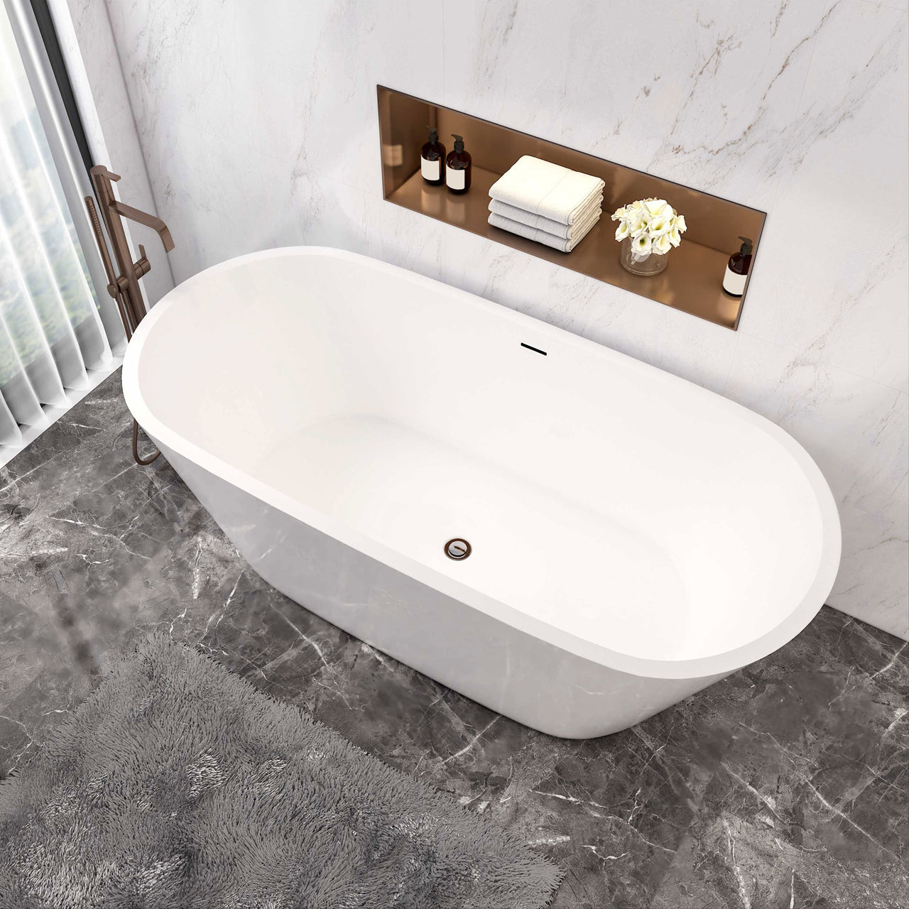 Vasca da Bagno Freestanding Ovale Simmetrico Bianco in Acrilico 150x70x58 cm/170x80x58 cm (L.xP.xA.)