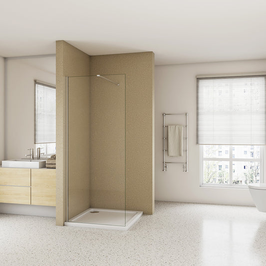 Ocean Walk In Doccia 185 / 195 cm Parete Fissa in Vetro Trasparente da 6 mm Trasparente Anticalcare Barra Stabilizzatrice da 90 cm