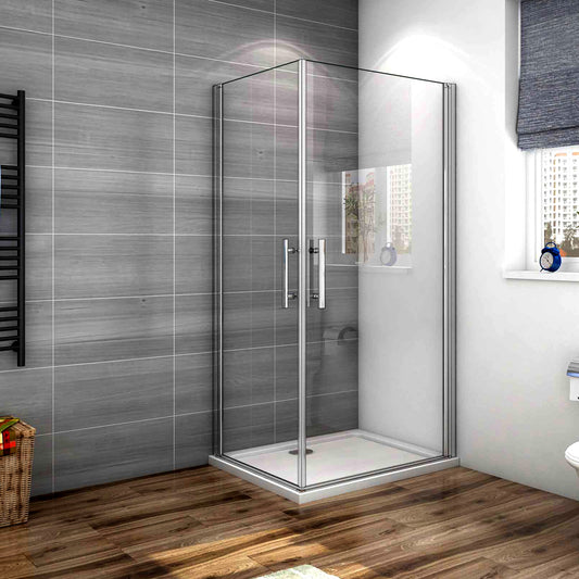Ocean Box Doccia Angolare Due Porte a Battente alte 185/195 cm Rotazione di 180 Gradi Vetro Temperato Anticalcare 6 mm Varie Dimensioni 100x80x195