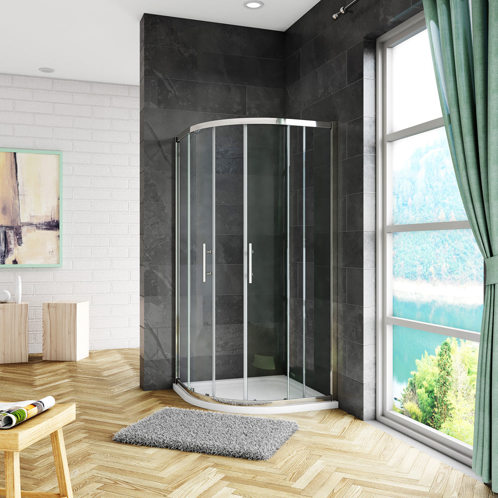 Box Doccia Semicircolare alto 195cm Porta Apertura Scorrevole Vetro Temperato da 6 mm Trasparente Anticalcare Telai In Alluminio cromo lucidi 90x90x195 No