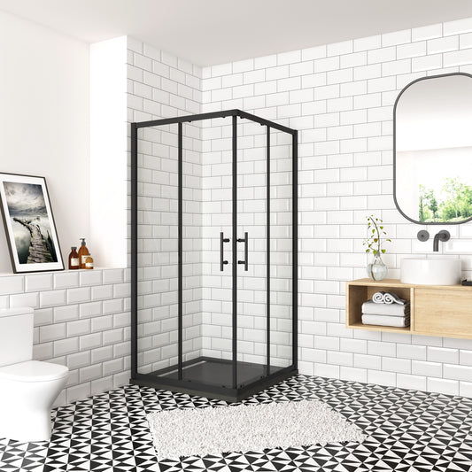 Ocean Box Doccia Angolare Porta Scorrevole 190 cm Vetro Temperato da 6 mm Anticalcare Profilo Nero Opaco Varie Dimensioni
