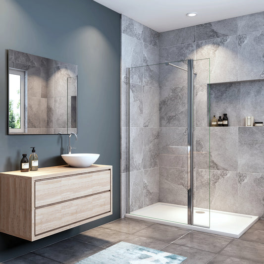 Ocean Doccia Walk In 190 cm Parete Fissa + Paretina 30 cm Vetro Temperato Anticalcare 8 mm con Barra Stabilizzatrice 90 cm Tagliabile