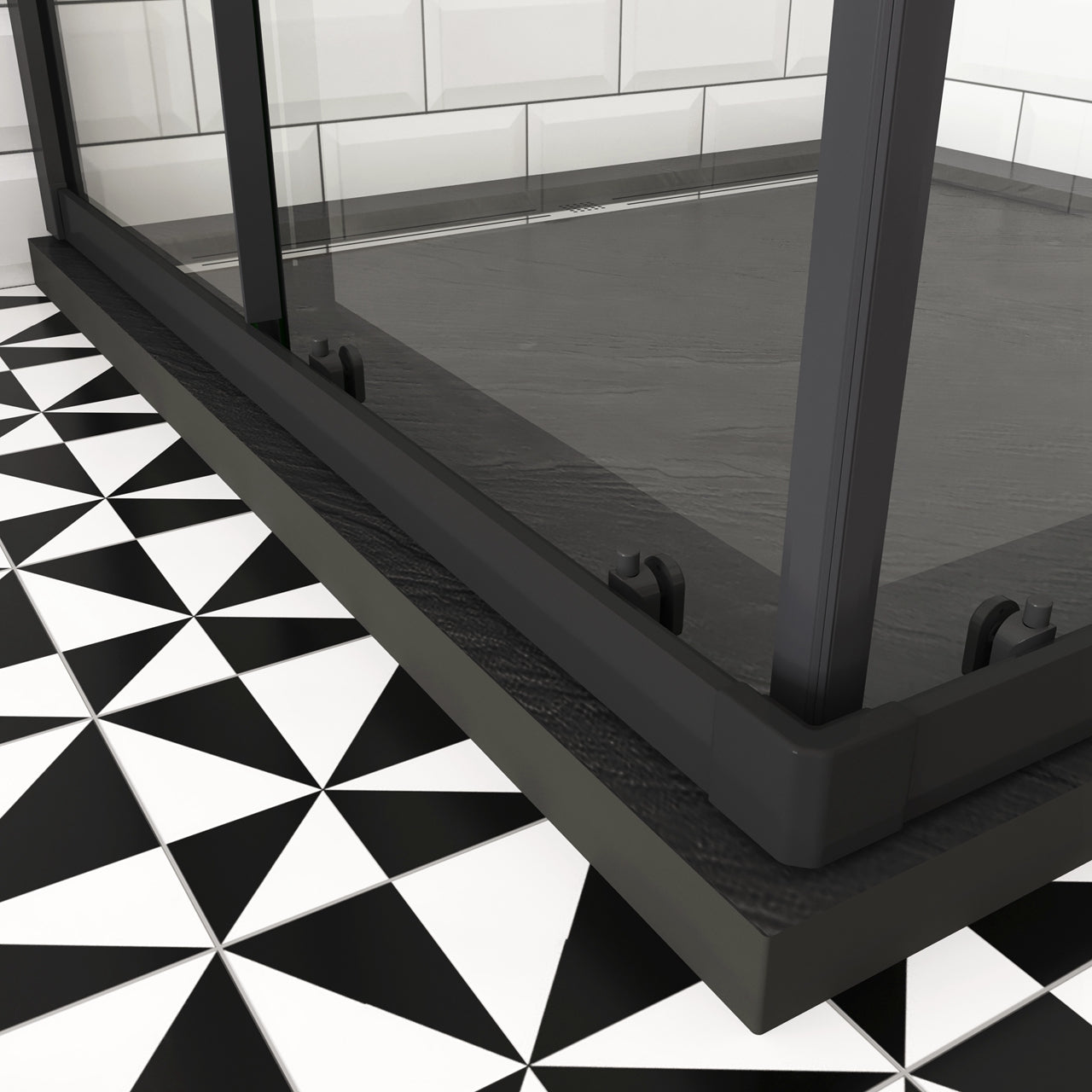 Ocean Box Doccia Angolare Porta Scorrevole 190 cm Vetro Temperato da 6 mm Anticalcare Profilo Nero Opaco Varie Dimensioni