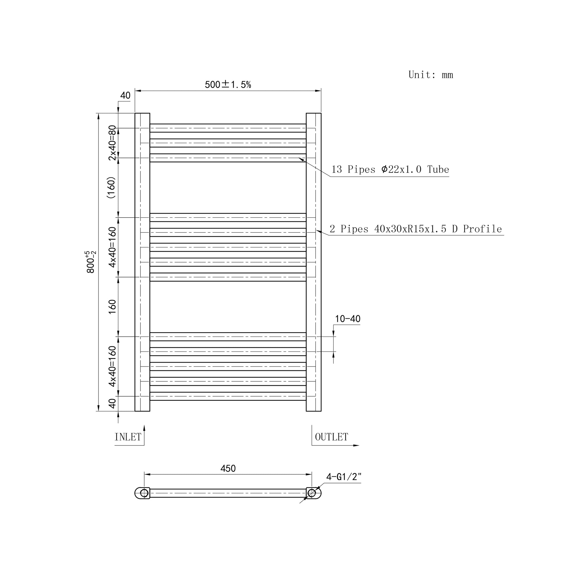 Bagno Radiatore Termoarredo Scaldasalviette Altezza 800MM Antracite