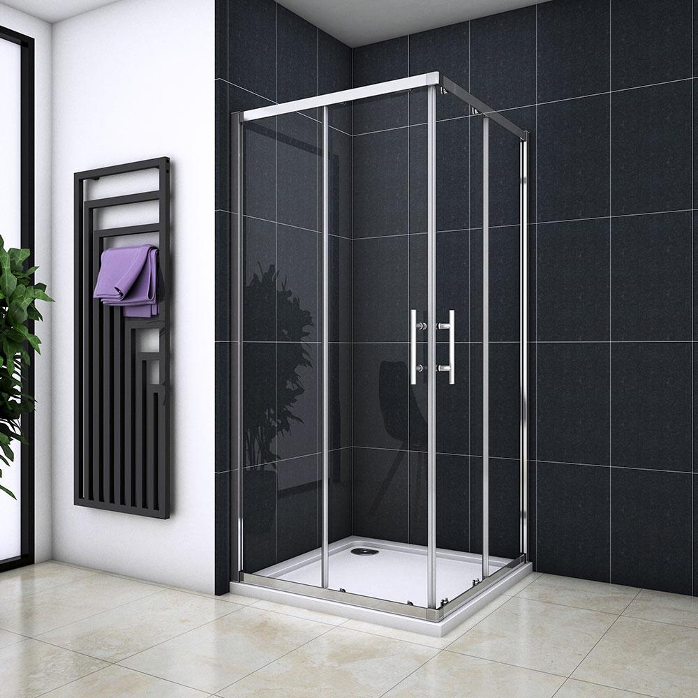 Ocean Box Doccia Angolare Porta Scorrevole 195cm Vetro Temperato Trasparente 6 mm Anticalcare Telaio Cromato Lucido Dimensioni Multiple