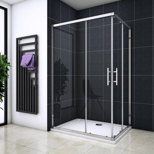Ocean Box Doccia Angolare Porta Scorrevole 195cm Vetro Temperato Trasparente 6 mm Anticalcare Telaio Cromato Lucido Dimensioni Multiple