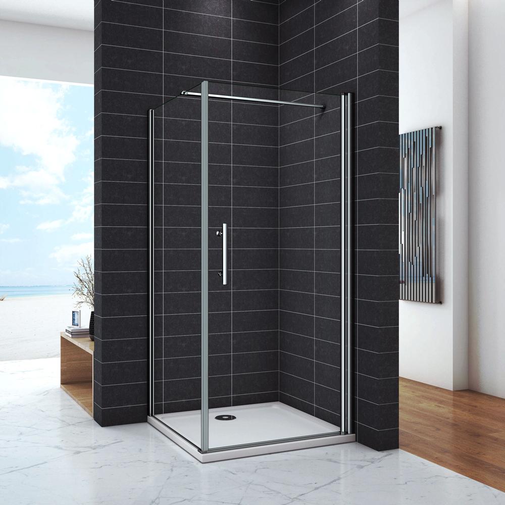 Ocean Box Doccia Angolare Porta Battente Fissa Parete Laterale H.197cm Vetro 6mm Temperato Anticalcare con Barra Stabilizzatrice Orizzontale