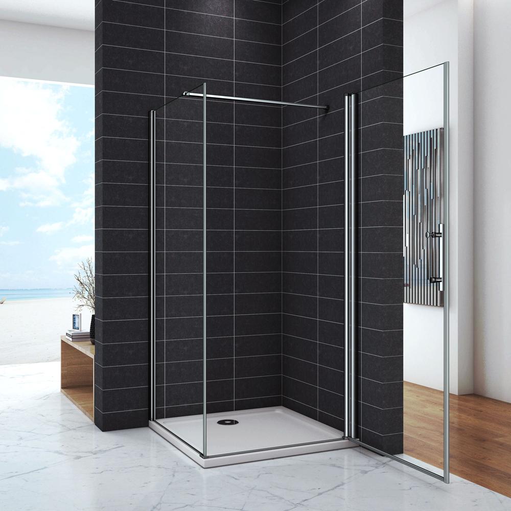 Ocean Box Doccia Angolare Porta Battente Fissa Parete Laterale H.187cm Vetro 6mm Temperato Anticalcare con Barra Stabilizzatrice Orizzontale
