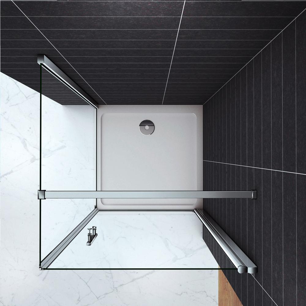 Ocean Box Doccia Angolare Porta Battente Fissa Parete Laterale H.187cm Vetro 6mm Temperato Anticalcare con Barra Stabilizzatrice Orizzontale