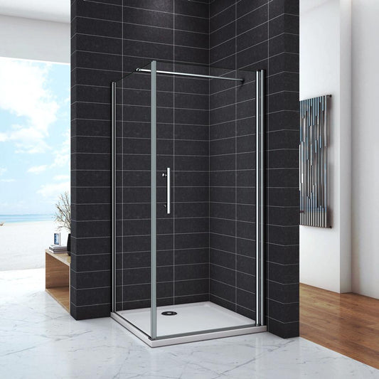 Ocean Box Doccia Angolare Porta Battente Fissa Parete Laterale H.187cm Vetro 6mm Temperato Anticalcare con Barra Stabilizzatrice Orizzontale