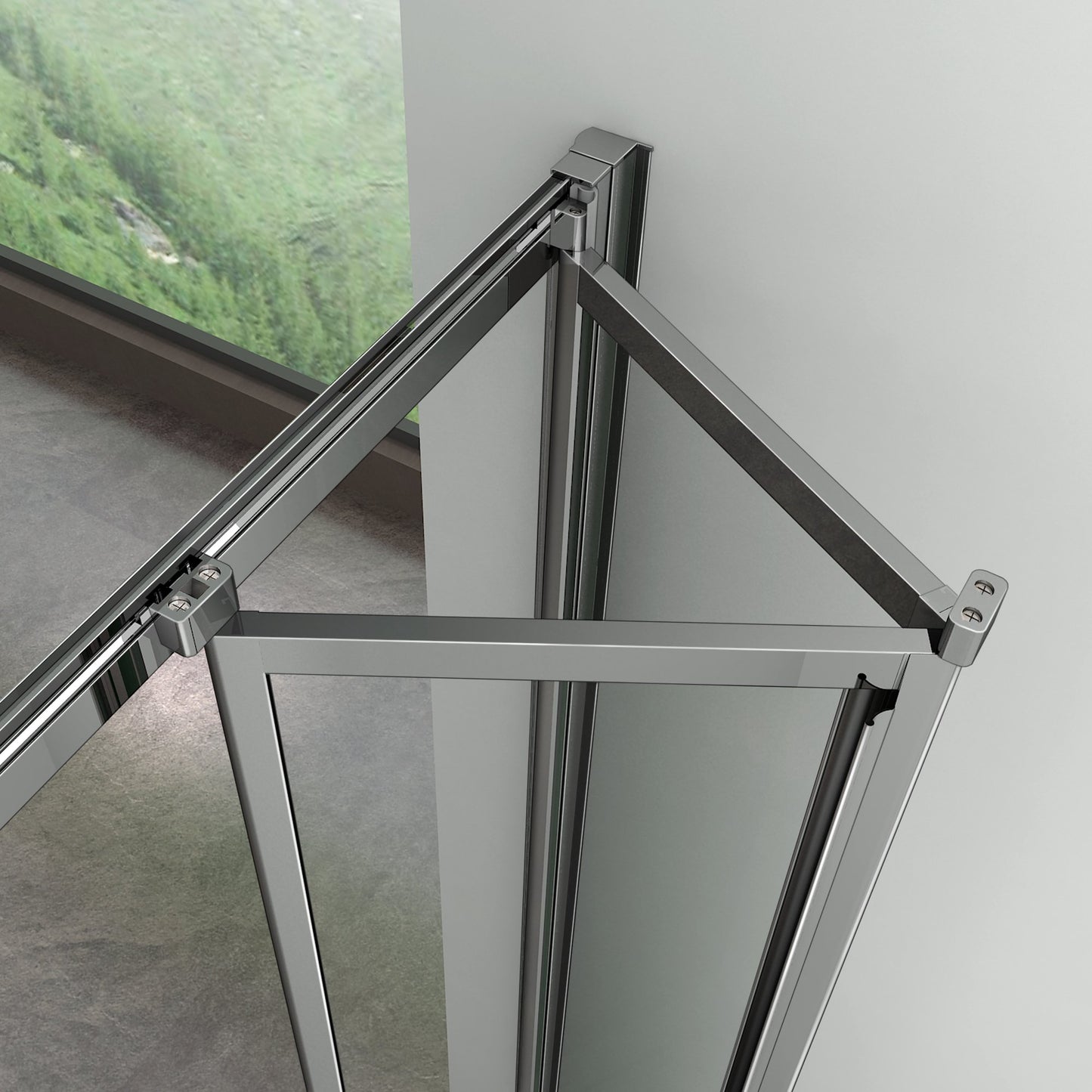 Box Doccia Angolare 185 cm Porta Scorrevole a Soffietto con Parete Fissa in Vetro Temperato Telai Cromati Lucidi Dimensioni Multiple