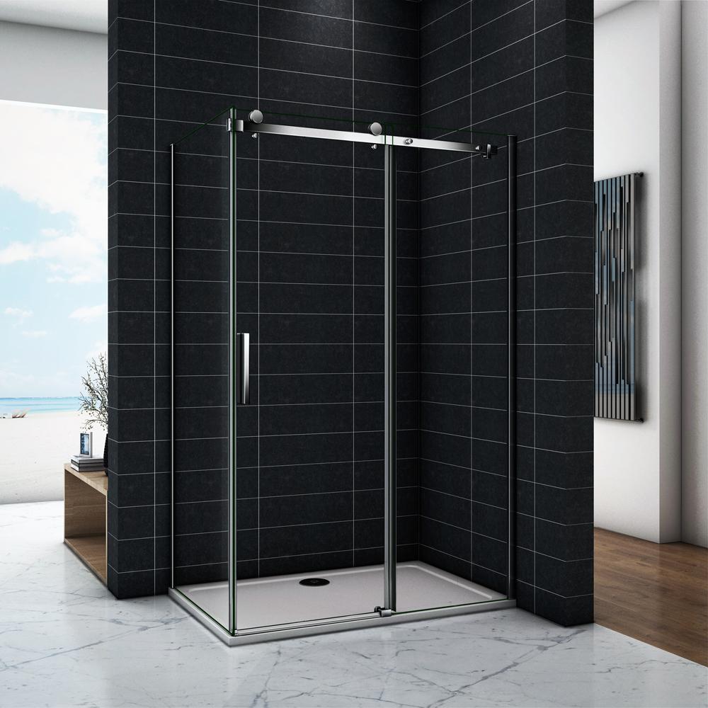 Ocean Box Doccia Angolare Porta Scorrevole alta 195cm Vetro Temperato Trasparente 8mm Anticalcare Telai Alluminio Cromato Lucido varie dimensioni