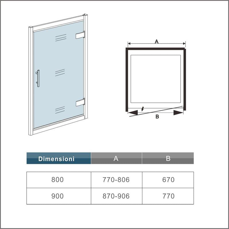 Ocean Porta Doccia Battente Per Nicchia 185cm Verso Esterno In Vetro Temperato Trasparente 6mm Telaio Cromato Lucido Dimensioni Multiple