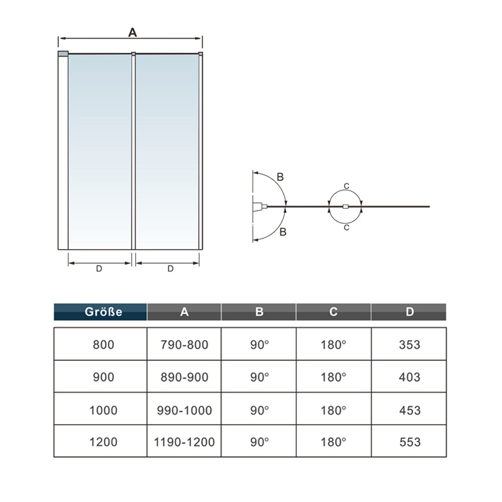 Ocean Parete Per Vasca 120x140 cm Pieghevole a Libro Vetro Temperato Trasparente 4 mm Formato Da 2 Antine Telai Cromati Lucidi