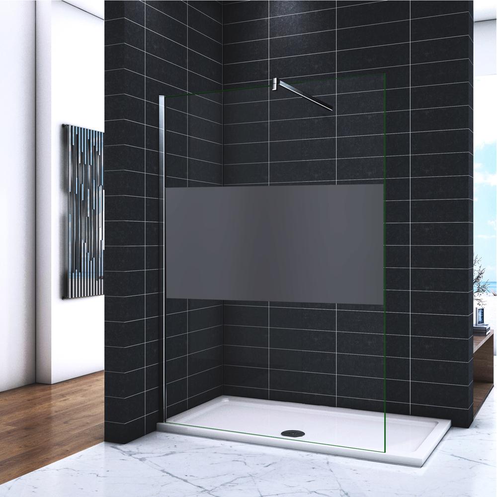 Parete doccia Walk In 60-100cm vetro temperato trasparente Anti-Frantumi da 8mm Striscia Satinata-Opaca Centrale Barra Stabilizzatrice 140cm 80x200