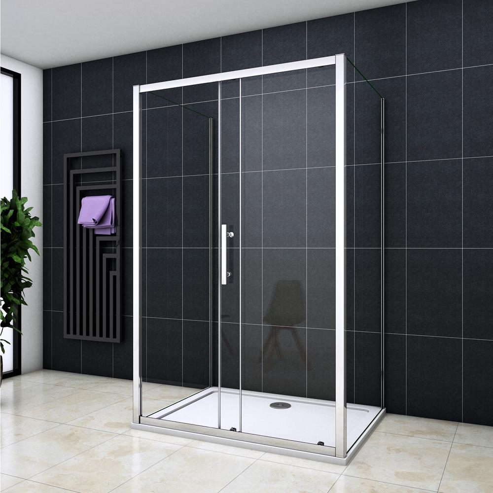 Ocean Box Doccia a Tre Lati Porta Scorrevole con doppie pareti laterali alto 190 cm Vetro Temperato Trasparente 5 mm Telaio Cromato Lucido