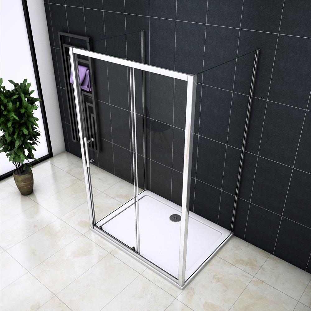 Ocean Box Doccia a Tre Lati Porta Scorrevole con doppie pareti laterali alto 190 cm Vetro Temperato Trasparente 5 mm Telaio Cromato Lucido