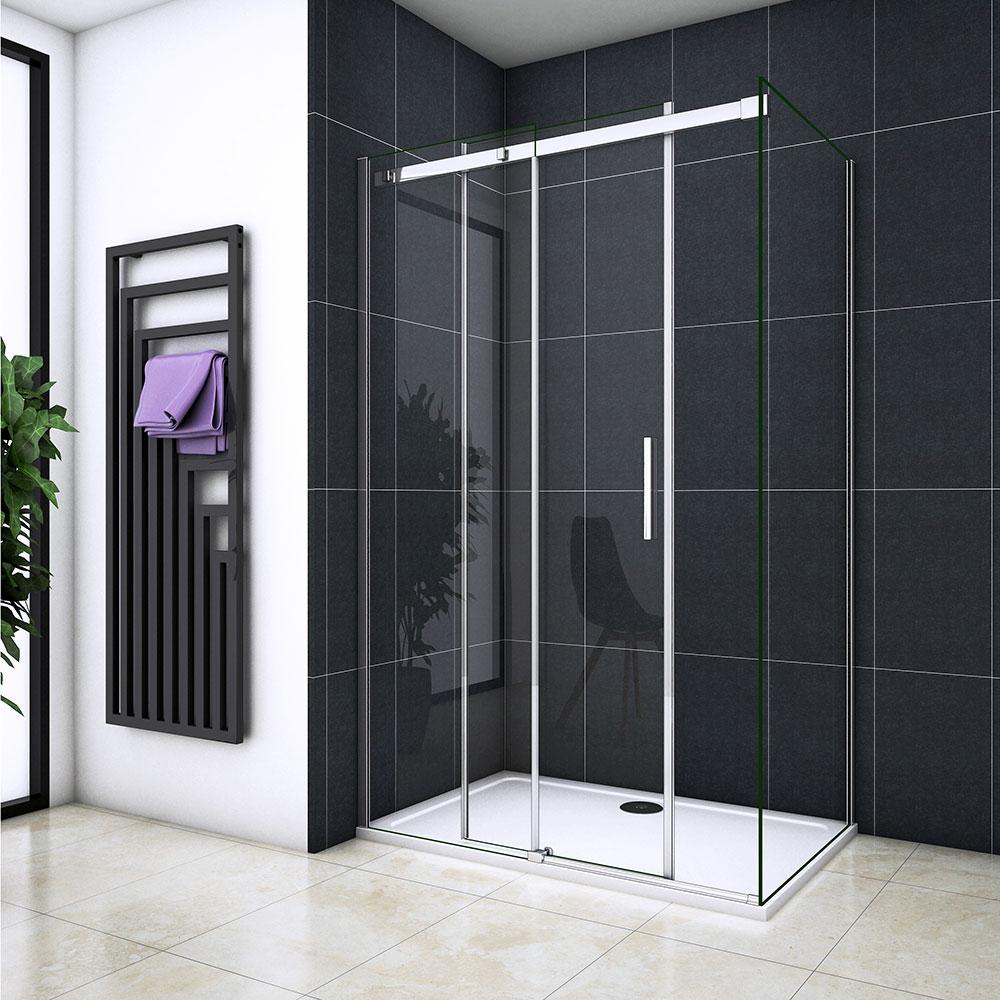 Ocean Box Doccia Angolare 195cm Porta Scorrevole Vetro Temperato Trasparente 8mm Anticalcare Telai In Alluminio cromato lucido Varie Dimensioni