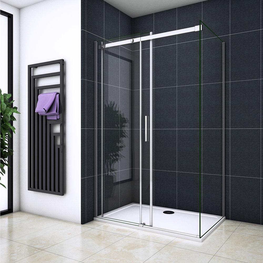 Ocean Box Doccia Angolare 195cm Porta Scorrevole Vetro Temperato Trasparente 8mm Anticalcare Telai In Alluminio cromato lucido Varie Dimensioni