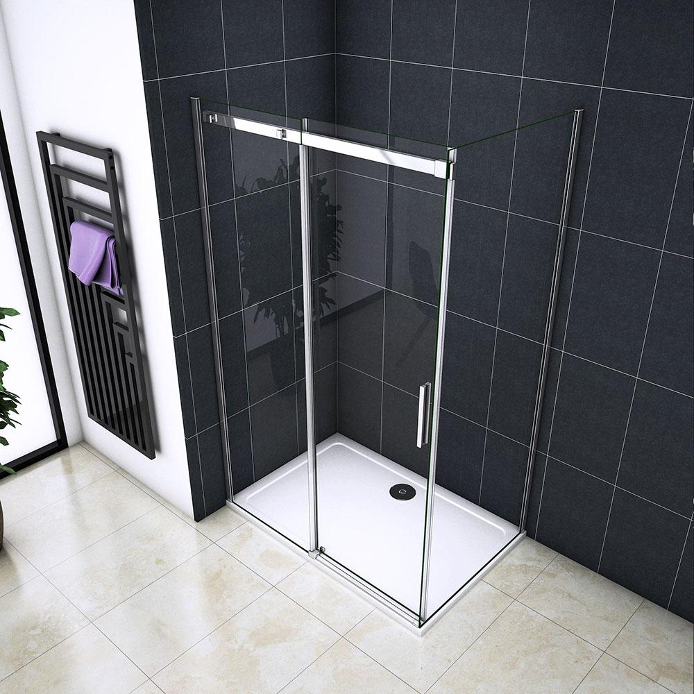Ocean Box Doccia Angolare 195cm Porta Scorrevole Vetro Temperato Trasparente 8mm Anticalcare Telai In Alluminio cromato lucido Varie Dimensioni