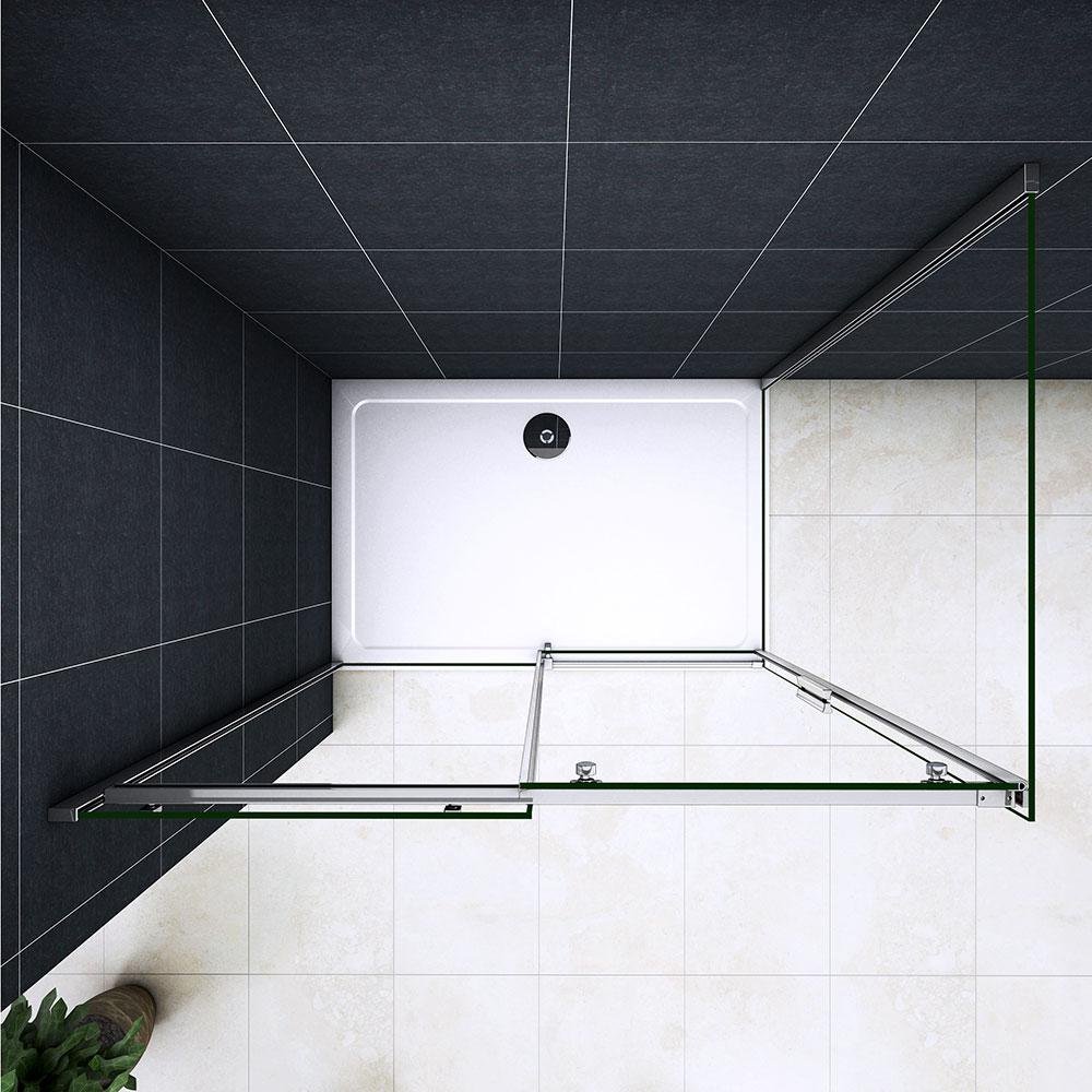 Ocean Box Doccia Angolare 195cm Porta Scorrevole Vetro Temperato Trasparente 8mm Anticalcare Telai In Alluminio cromato lucido Varie Dimensioni