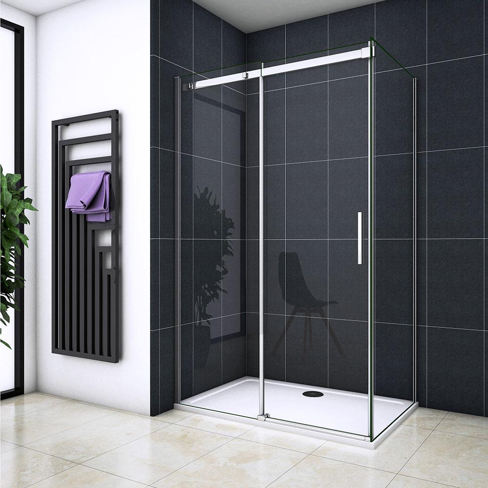 Ocean Box Doccia Angolare 195cm Porta Scorrevole Vetro Temperato Trasparente 8mm Anticalcare Telai In Alluminio cromato lucido Varie Dimensioni