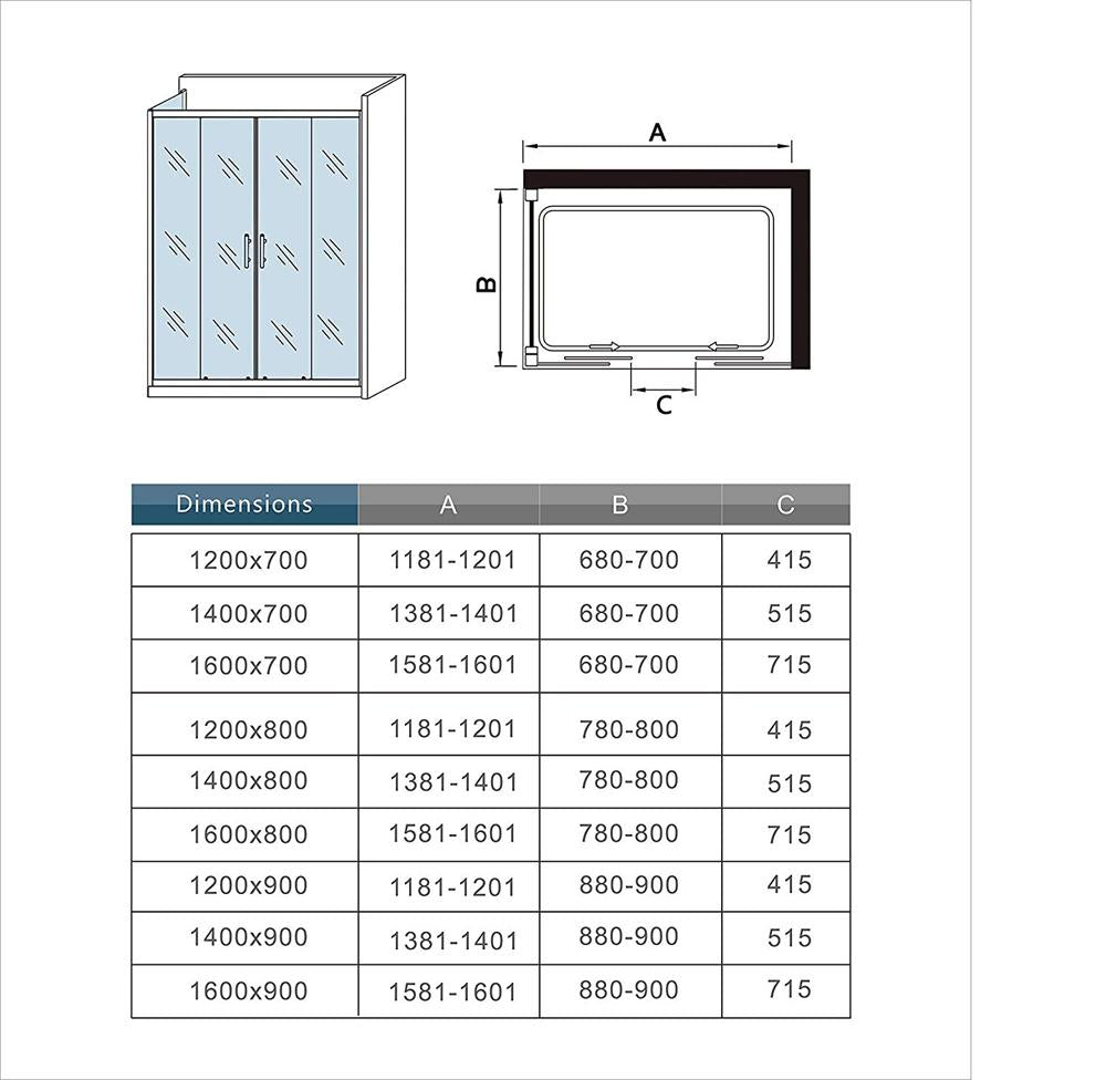 Ocean Box Doccia Angolare Porta Scorrevole Apertura Centrale Vetro da 5mm Temperato Trasparente alto 190 cm Dimensioni Multiple