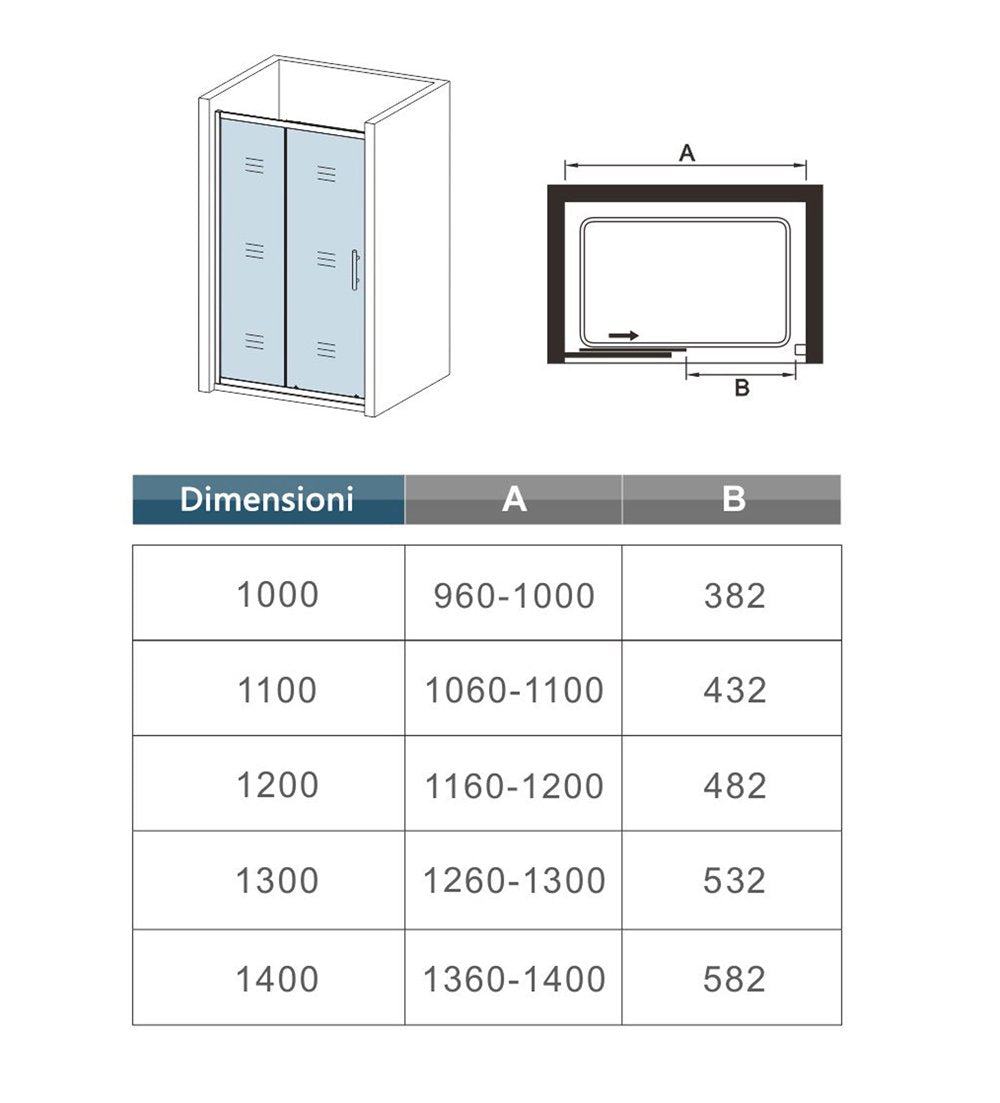 Ocean Porta Doccia Per Nicchia scorrevole Alta 190cm in Vetro Temperato Trasparente Da 5mm Ingresso Laterale Dimensioni Multiple