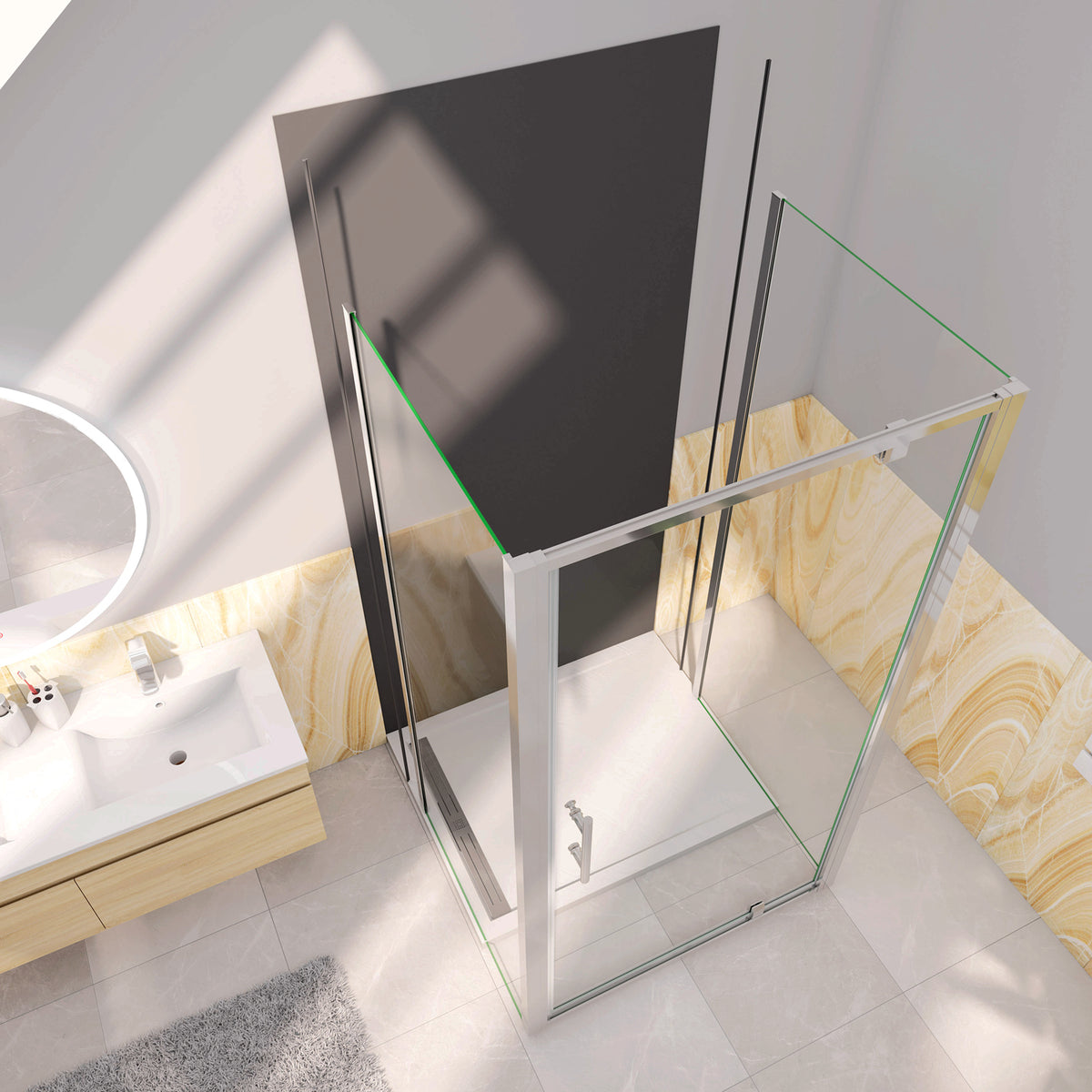 Box Doccia Tre Lati 70-76-80-86-90-100x70-76-80-90x70-76-80-90 cm Alto 185 cm Porta Battente 2 Pareti Laterali in Vetro Temperato 5 mm Cromato